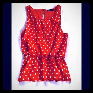 Red with white polka dots, peplum blouse!